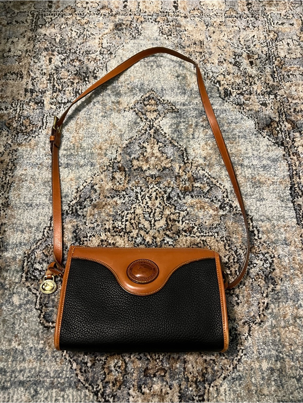 Dooney & Bourke Black Pebble Leather Crossbody with Brown Trim